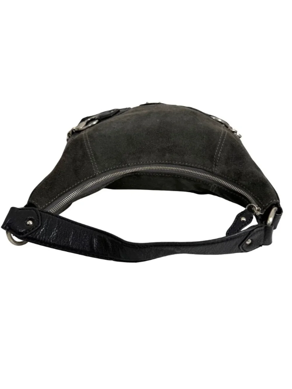 Michael Kors Saratoga Gray Suede Hobo Bag w Chain Side Accents - Picture 12 of 15